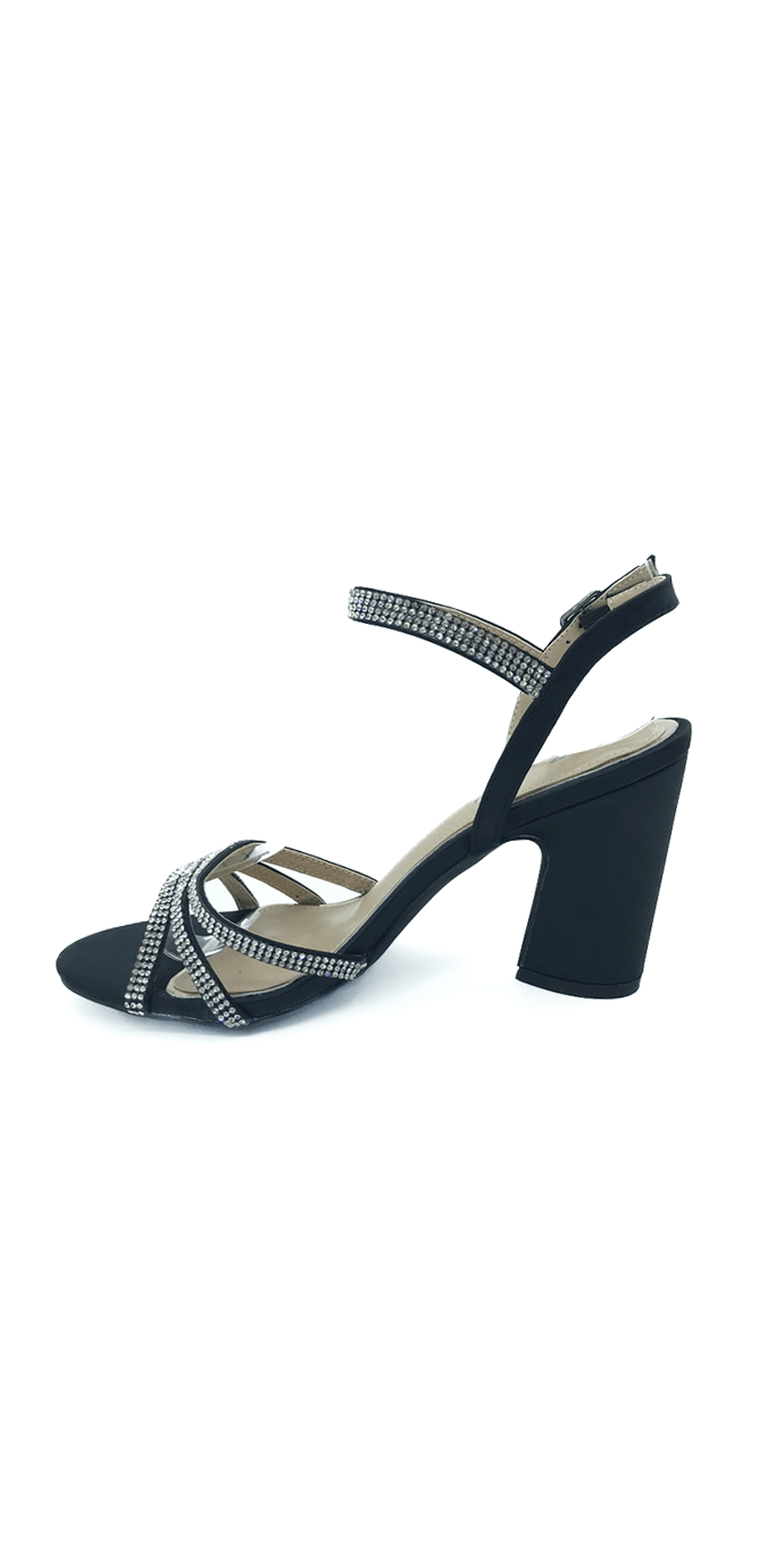 Black/Camille La Vie/ Strappy Rhinestone Ankle Strap Block Heel Sandal/Size 8.5/left