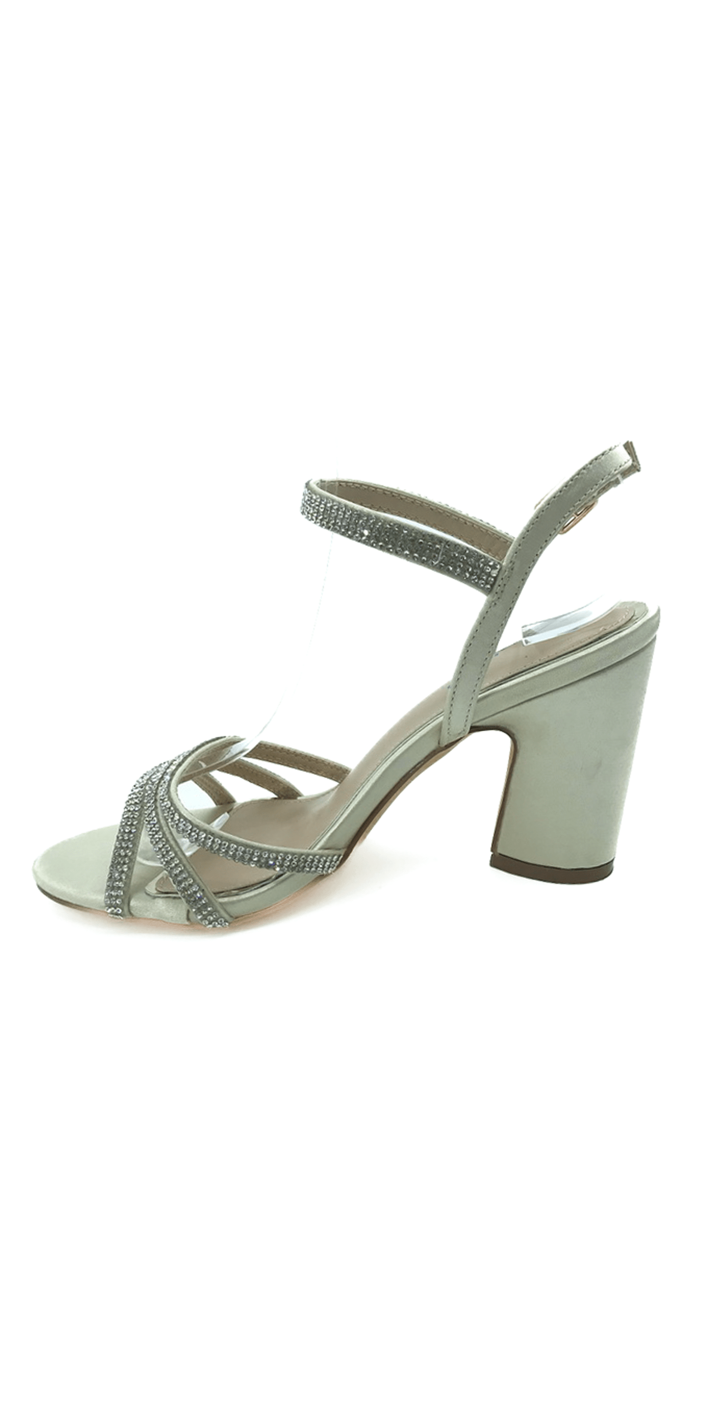 Champagne/Camille La Vie/ Strappy Rhinestone Ankle Strap Block Heel Sandal/Size 8.5/Left
