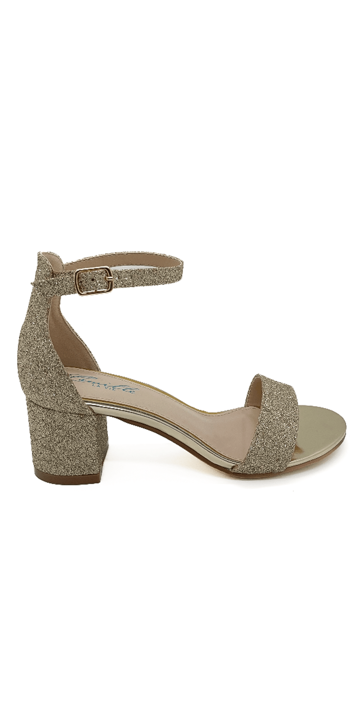 gold/size/5.5/missy/Camille La Vie/Low Heel Glitter Ankle Strap Sandal/right side