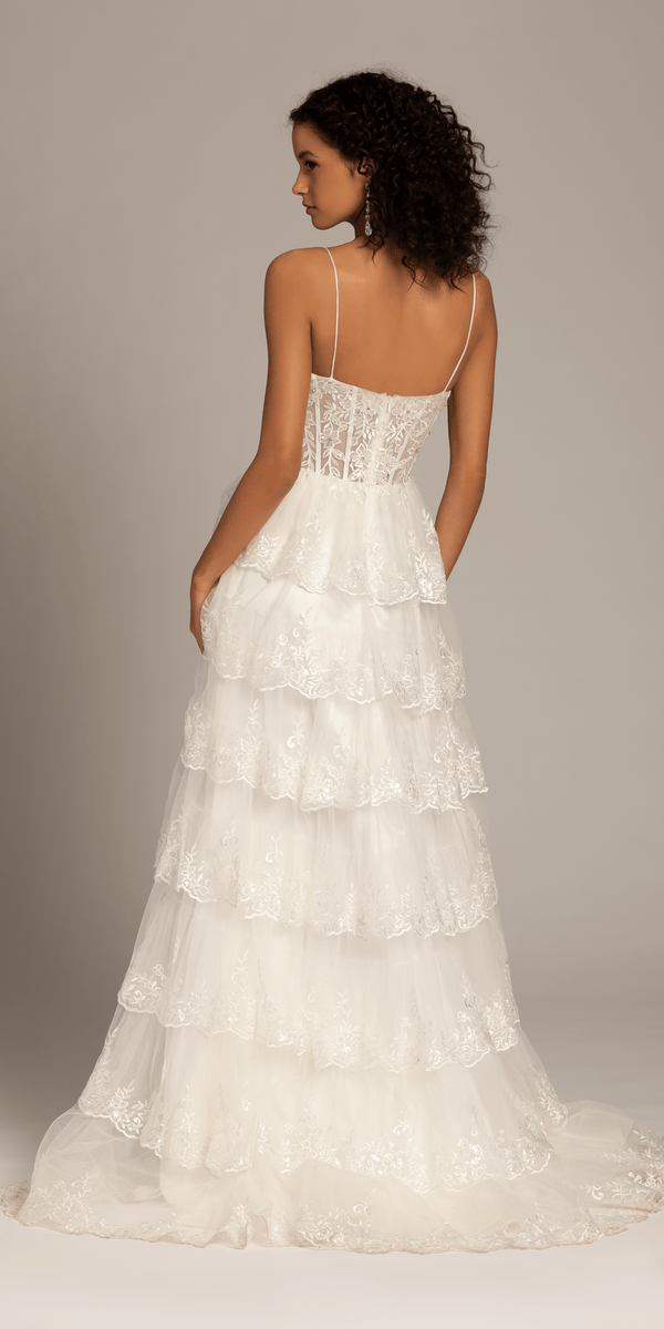 Embellished Corset Tiered Tulle Dress with Side Slit Image 3