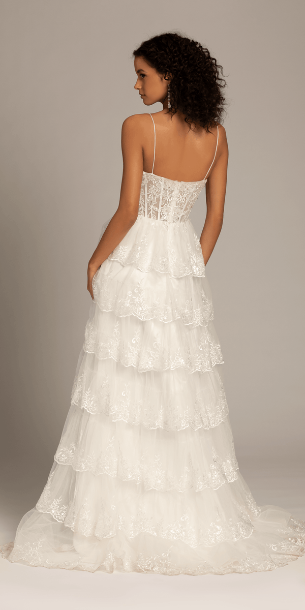 Embellished Corset Tiered Tulle Dress with Side Slit missy / 2 / ivory Embellished Corset Tiered Tulle Dress with Side Slit missy / 2 / ivory