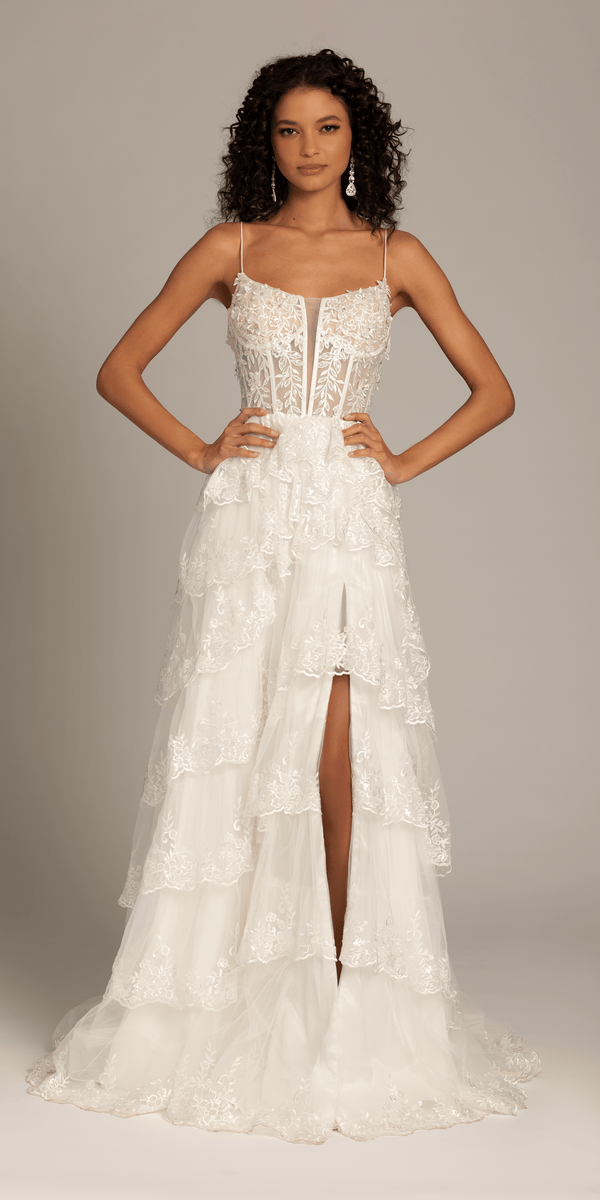 Embellished Corset Tiered Tulle Dress with Side Slit Image 2