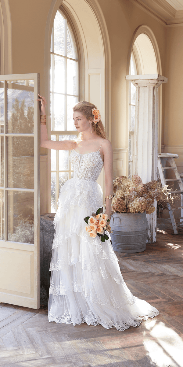 Embellished Corset Tiered Tulle Dress with Side Slit Missy / 2 / Ivory Embellished Corset Tiered Tulle Dress with Side Slit Missy / 2 / Ivory