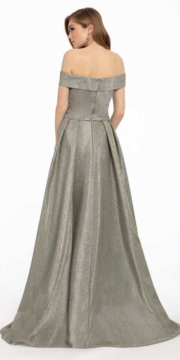 chinese dress ladies Off The Shoulder Metallic Shimmer Dress Missy / 16 / Light-Gold