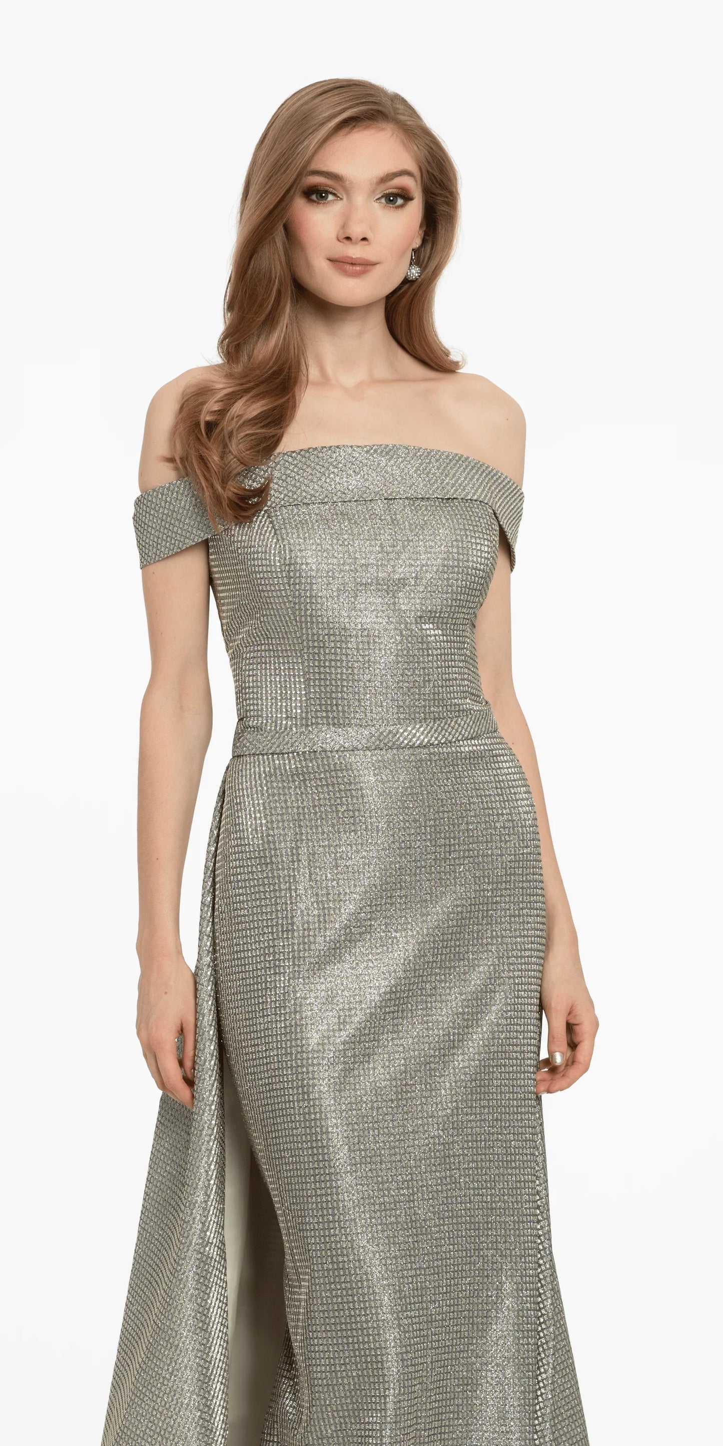 Off the Shoulder Metallic Shimmer Dress missy / 16 / light-gold