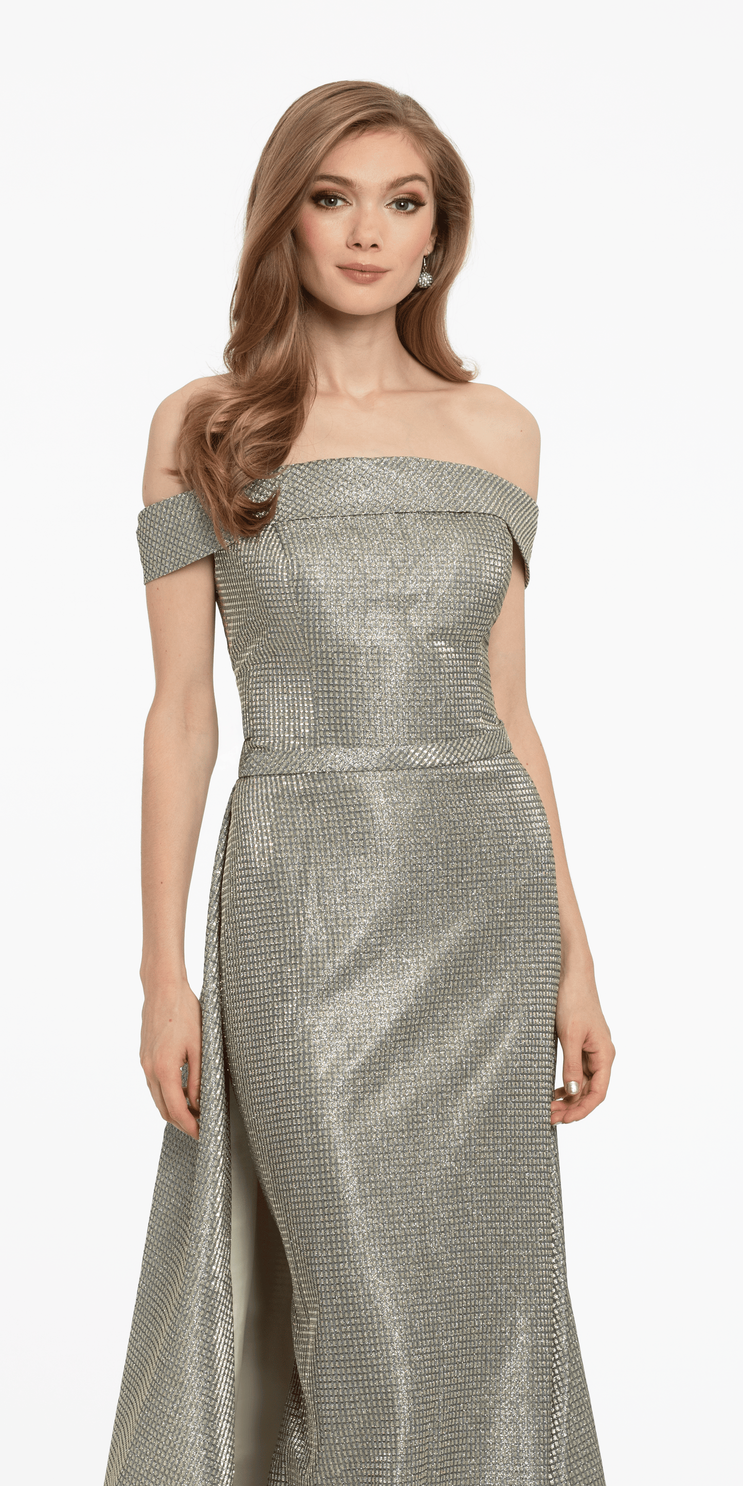 knee length dresses for ladies Off The Shoulder Metallic Shimmer Dress Missy / 16 / Light-Gold
