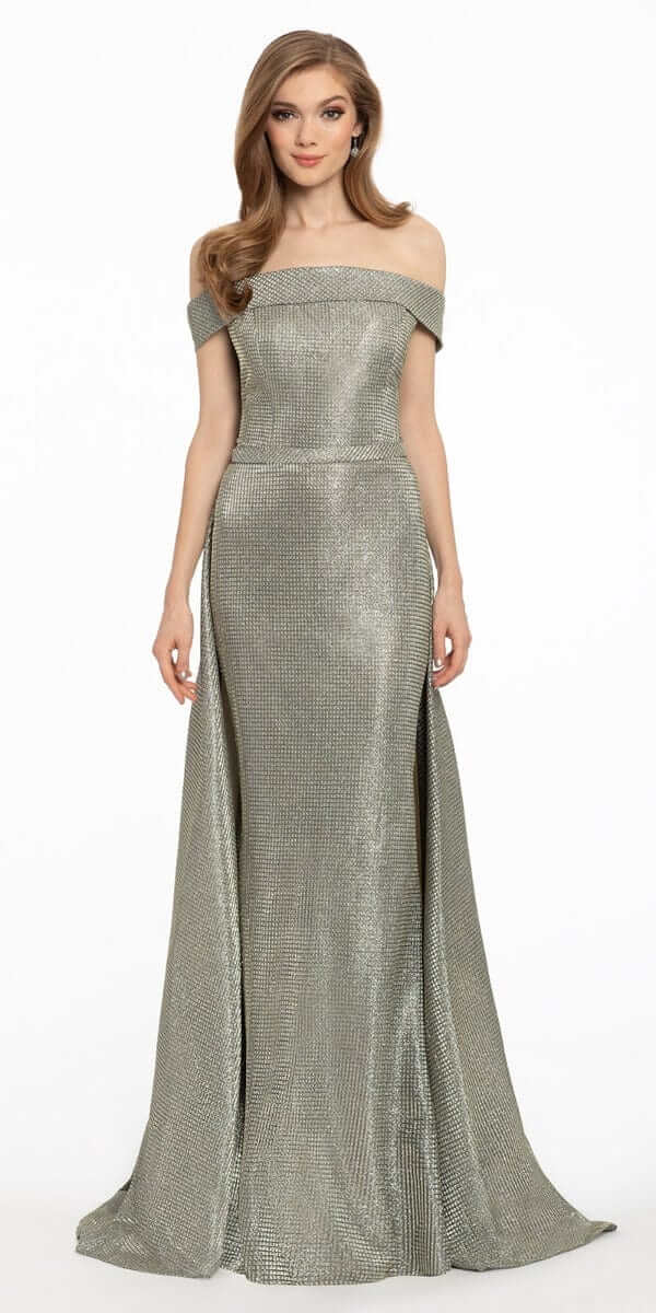 Off The Shoulder Metallic Shimmer Dress Missy / 16 / Light-Gold