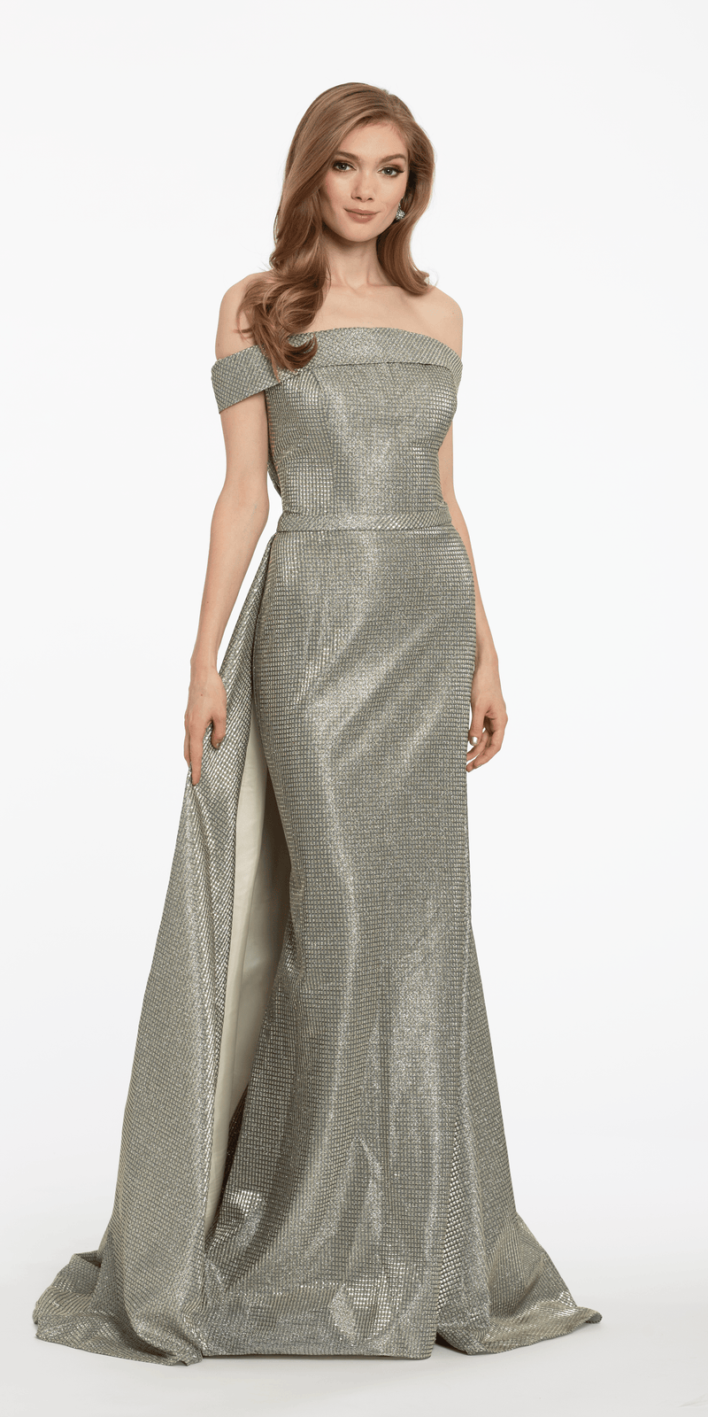 Off The Shoulder Metallic Shimmer Dress Missy / 16 / Light-Gold