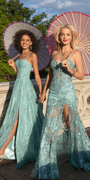 Illusion Plunge Corset Beaded Trumpet Dress Image 1