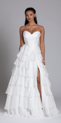 Strapless Tiered Chiffon and Satin Pleated Corset Ballgown - Camille La Vie