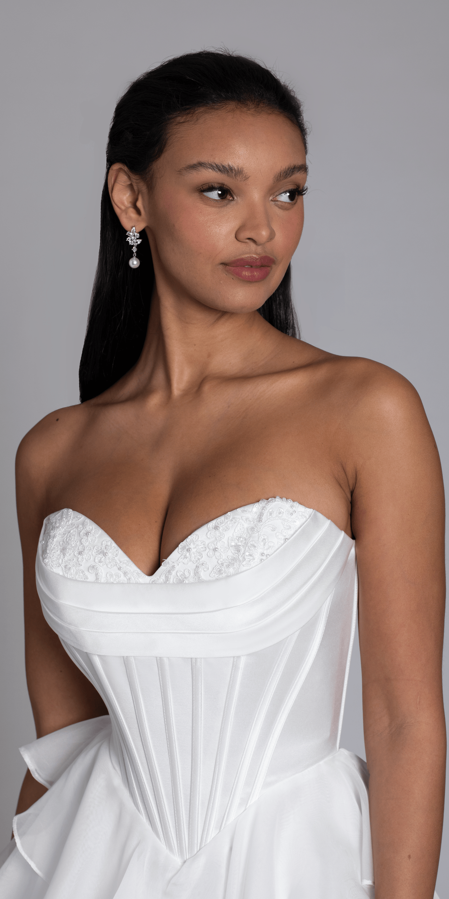 Strapless Tiered Chiffon and Satin Pleated Corset Ballgown - Camille La Vie