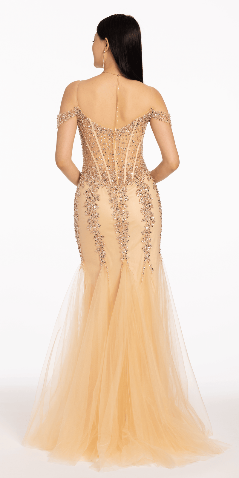 Illusion Corset Off the Shoulder Godet Dress Image 3