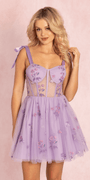 Mesh Floral Embroidered Corset Fit and Flare Dress Image 1