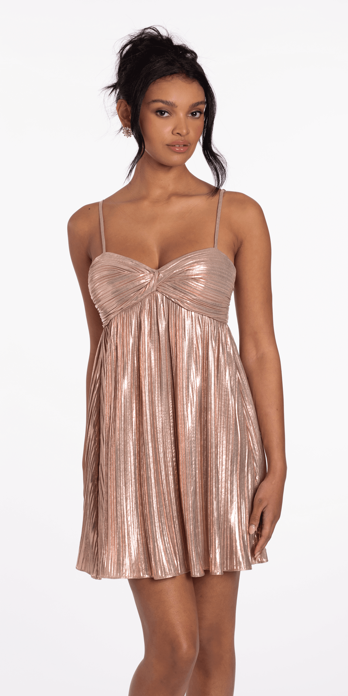 rose gold spaghetti strap dress Luxurious Rose Gold Spaghetti Strap Satin Ball Gown – FancyVestido main image 1