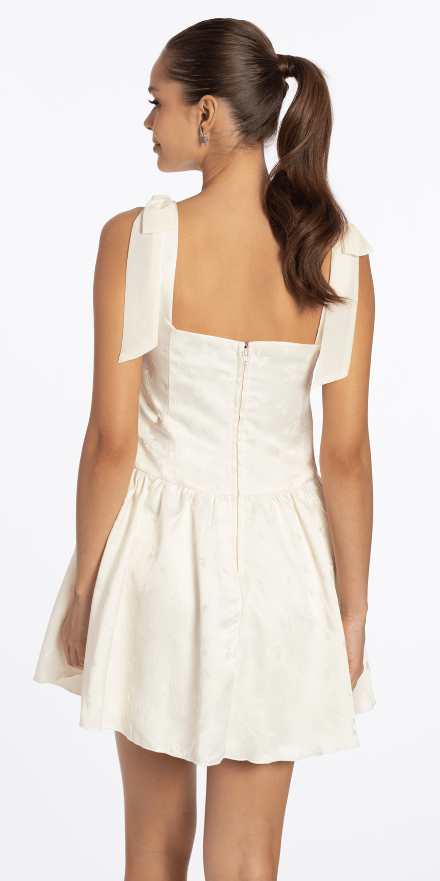Basque Waist Jacquard Tie Shoulder Dress – Camille La Vie
