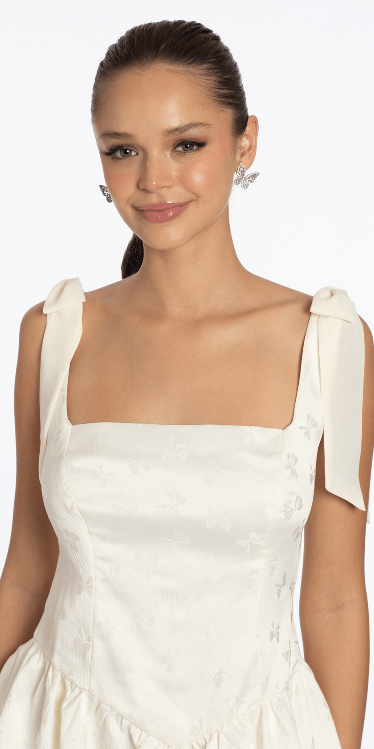 cream/size/s/missy/Camille La Vie/Basque Waist Jacquard Tie Shoulder Dress/close up