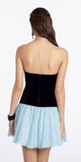 Two Tone Strapless Velvet Skater dress with Mesh Skirt Image 3