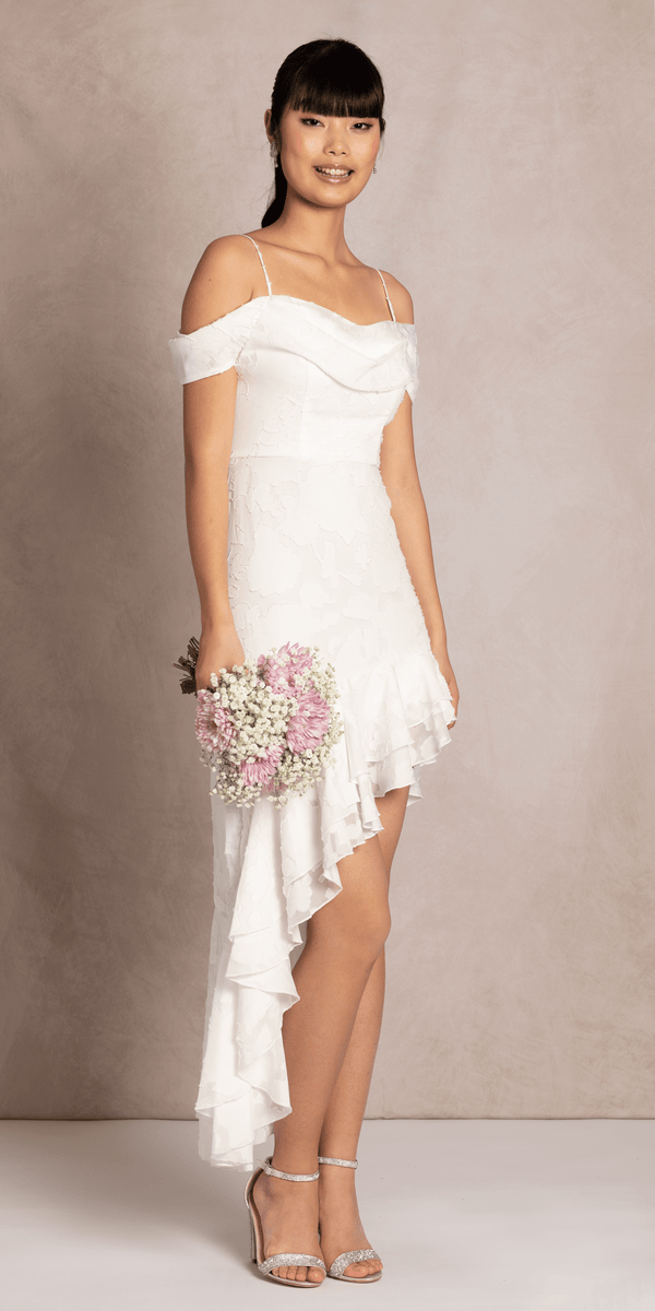 Chiffon Off the Shoulder Drape Asymmetrical Dress Image 1