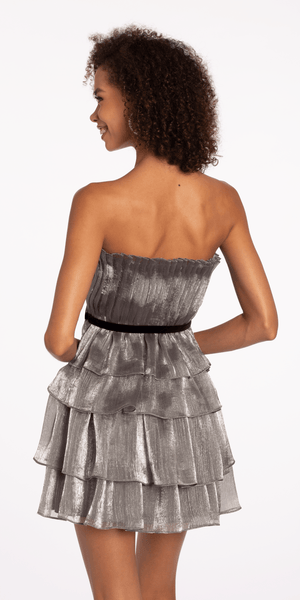 Strapless Organza Tiered Fit and Flare Dress Image 5