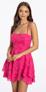 Jacquard Triple Tier Square Neck Tie Back Fit and Flare Dress Image 1