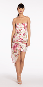 Satin Floral Ruched Dress with Chiffon Side Drape Image 1