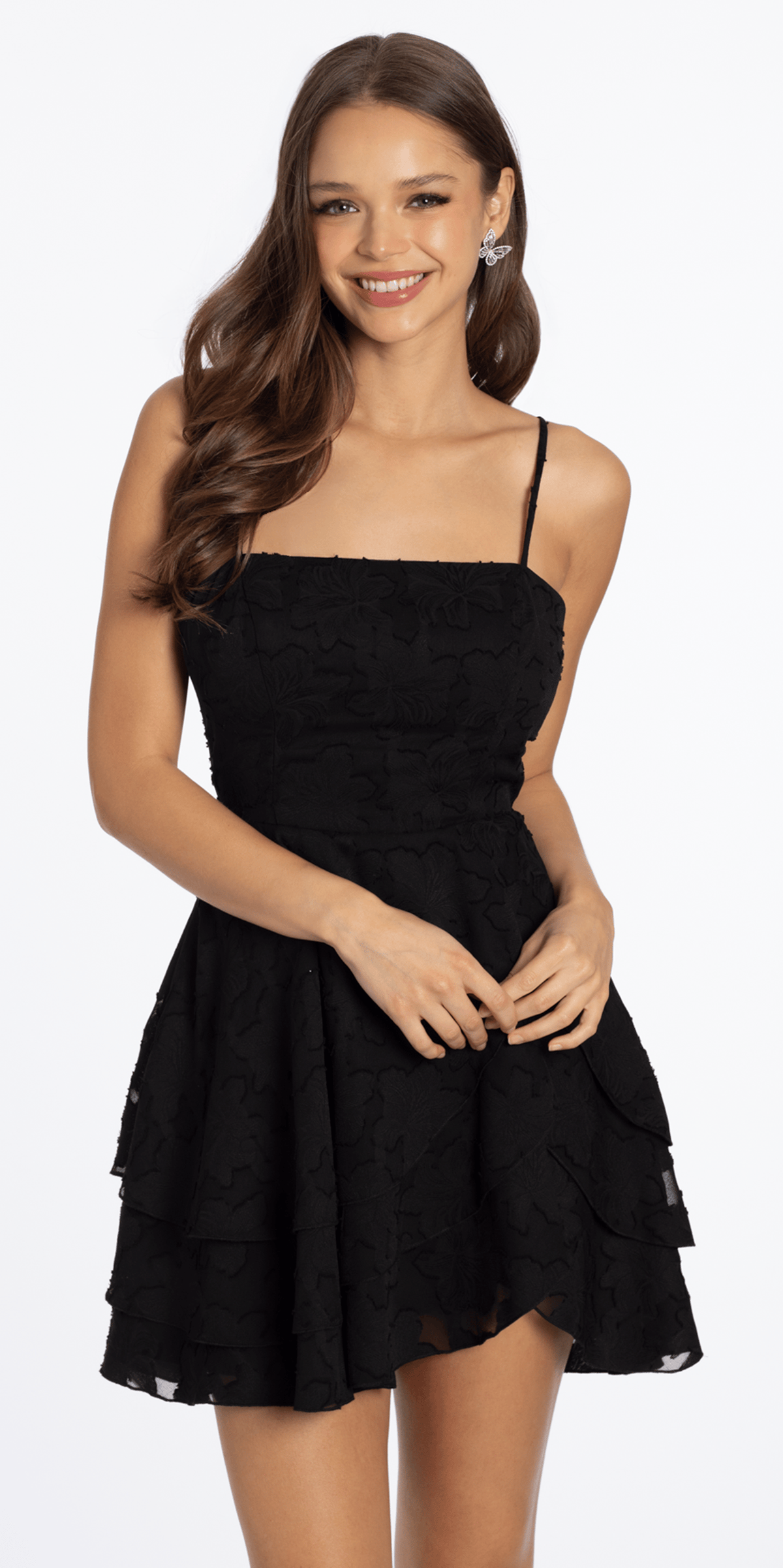 skater skirt dress Chiffon Burnout Skater Dress with Asymmetrical Tiered Skirt