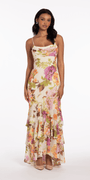 Floral Print Chiffon Drape Front Ruffle High-Low Dress Image 4