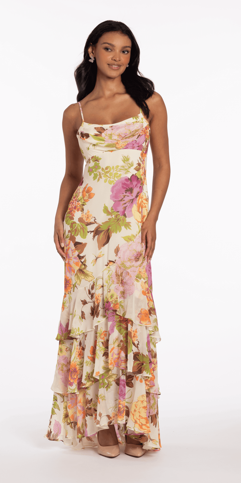 Floral Print Chiffon Drape Front Ruffle High low Dress Camille La Vie Floral Print Chiffon Drape Front Ruffle High low Dress Camille La Vie