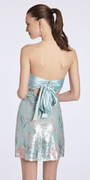 Camille La Vie Strapless Satin Empire Floral Sequin Skater Dress