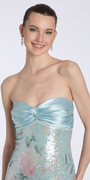 Camille La Vie Strapless Satin Empire Floral Sequin Skater Dress