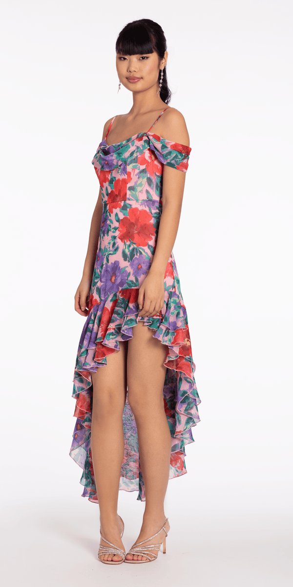 Chiffon Watercolor Tiered Asymmetrical Dress Image 3