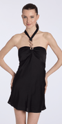 black/size/S/missy/Camille La Vie/Satin Tie Back Halter Sheath Dress with 3 Ring Hardware/front