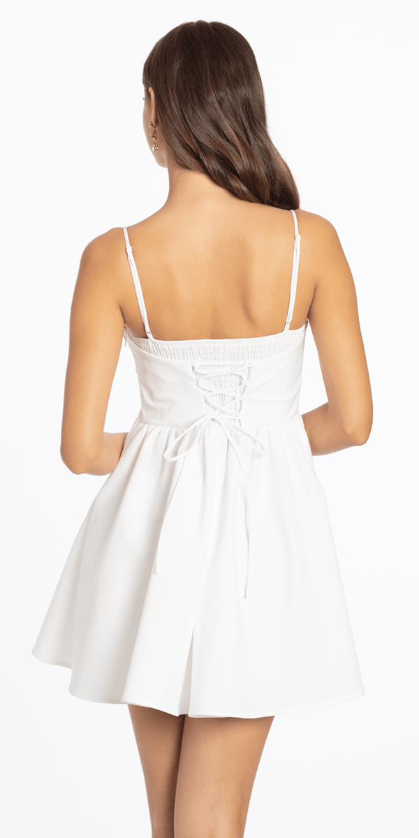 ivory/size/s/missy/Camille La Vie/Sweetheart Woven Lace Up Back Fit and Flare Dress /back