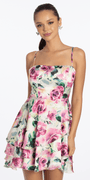 Rose Print Satin Tiered Tie Back Skater Dress Image 4