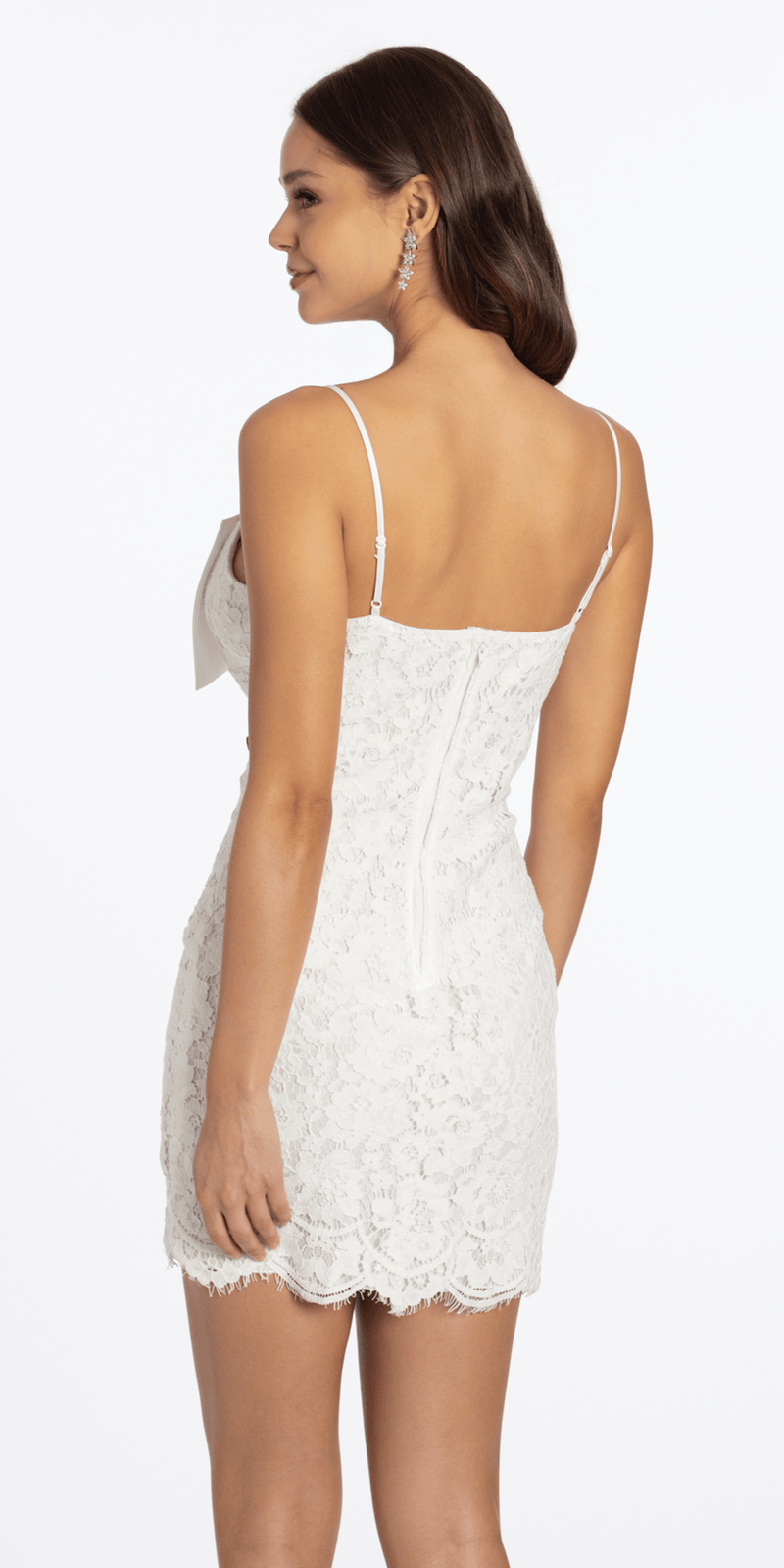 Floral Lace Bow Front Sheath Dress with Scalloped Hem Image 5