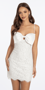 Floral Lace Bow Front Sheath Dress with Scalloped Hem Image 1