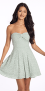 sage/size/s/missy/Camille La Vie/Strapless Glitter Lace Fit and Flare Dress with Bow/front 