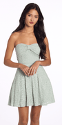 sage/size/s/missy/Camille La Vie/Strapless Glitter Lace Fit and Flare Dress with Bow/front alt