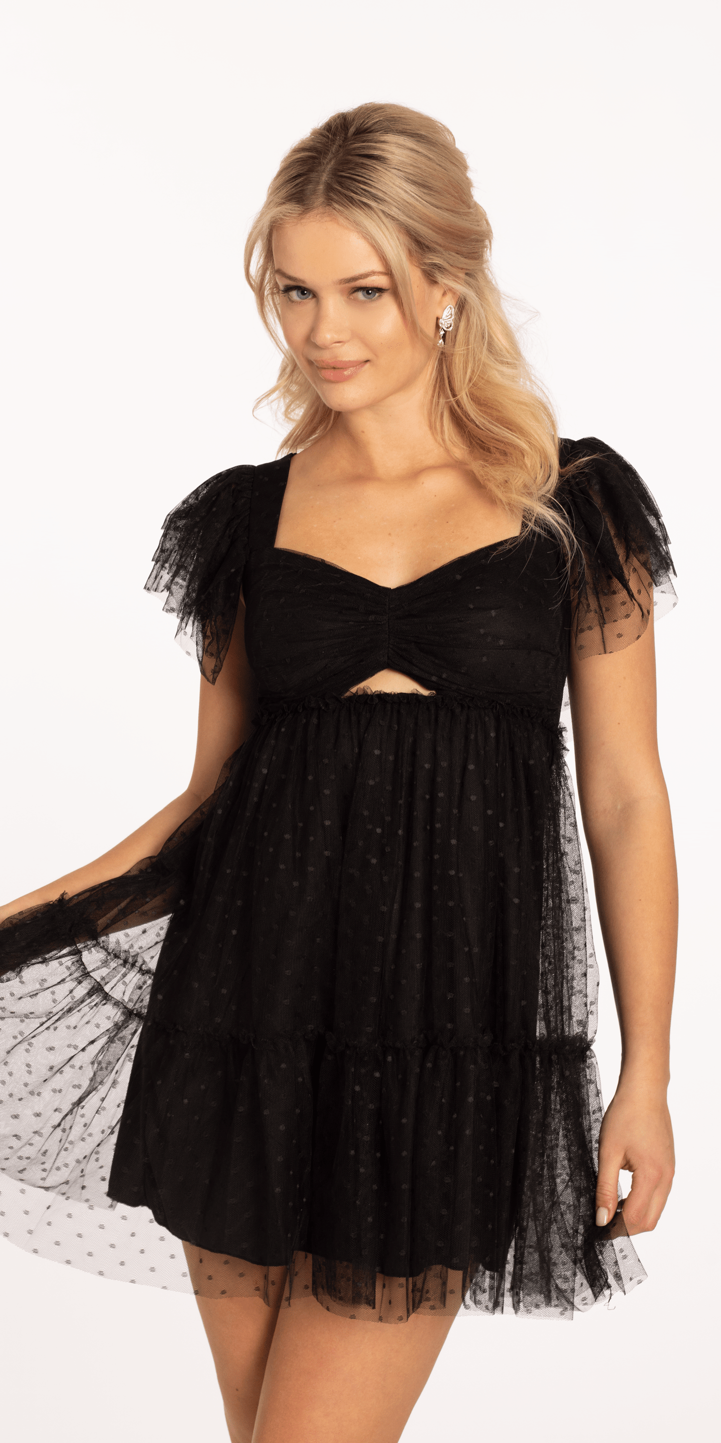 Peek A Boo Mesh Empire Tiered Shoulder Dress with Tie Back – Camille La Vie