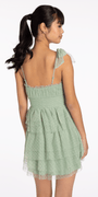 Tiered Mesh Embossed Fit and Flare Dress with Tie Straps Image 5