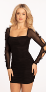 Sheer Mesh Long Sleeve Square Neck Bodycon Dress Image 1