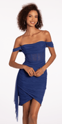 Mesh Off the Shoulder Corset Bodycon Dress with Side Tendril Image 3