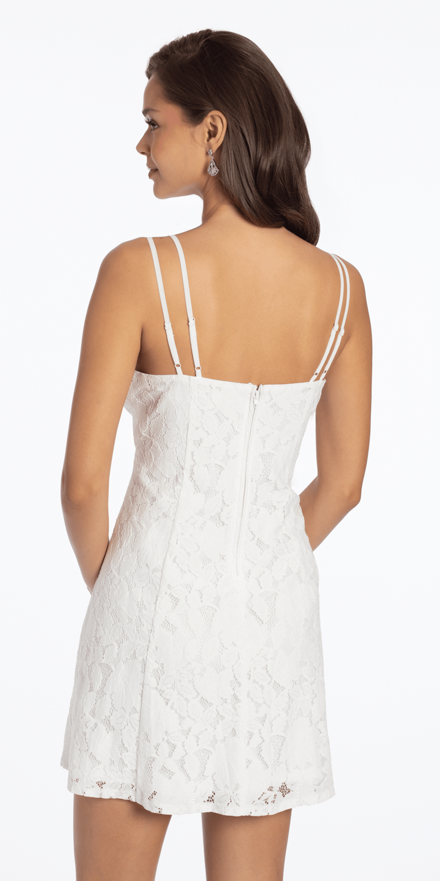 ivory/size/s/missy/Camille La Vie/Open Lace Skater Dress with Pleated Chiffon Neckline /back