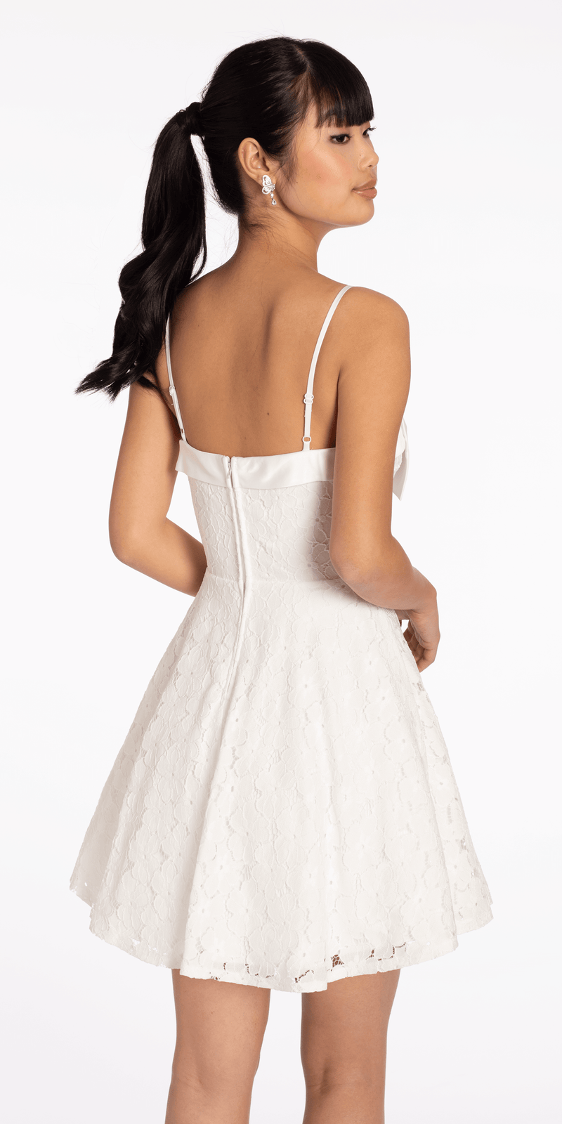 Floral Lace Fit and Flare Dress with Satin Bow Camille La Vie Floral Lace Fit and Flare Dress with Satin Bow Camille La Vie