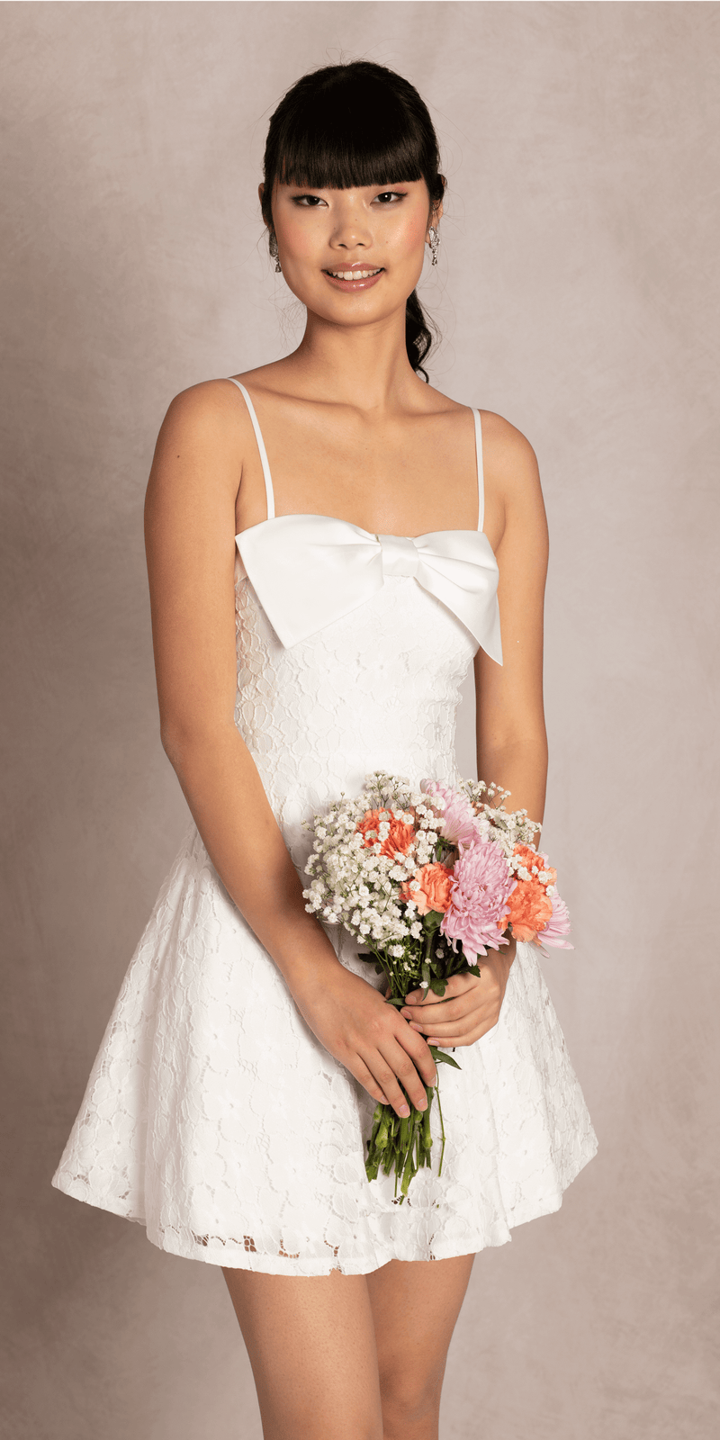 Floral Lace Fit and Flare Dress with Satin Bow Camille La Vie Floral Lace Fit and Flare Dress with Satin Bow Camille La Vie