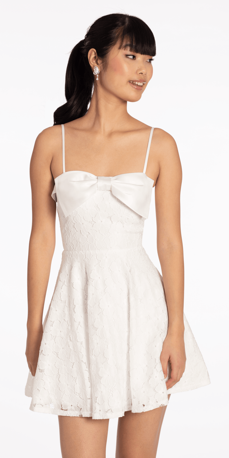 Floral Lace Fit and Flare Dress with Satin Bow Camille La Vie Floral Lace Fit and Flare Dress with Satin Bow Camille La Vie