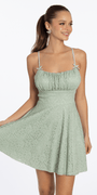 sage/size/s/missy/Camille La Vie/Floral Lace Skater Dress with Pleated Scoop Neck /front