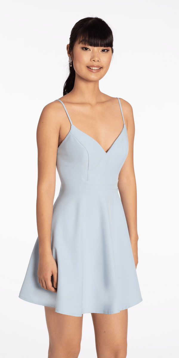 V Back Scuba Skater Dress with Pearl Bow