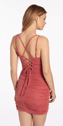 Strappy Back Lace Up Glitter Ruched Bodycon Dress Image 6