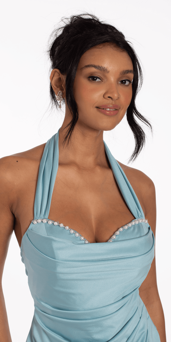 Pearl Sweetheart Satin Halter Bodycon Dress Image 3